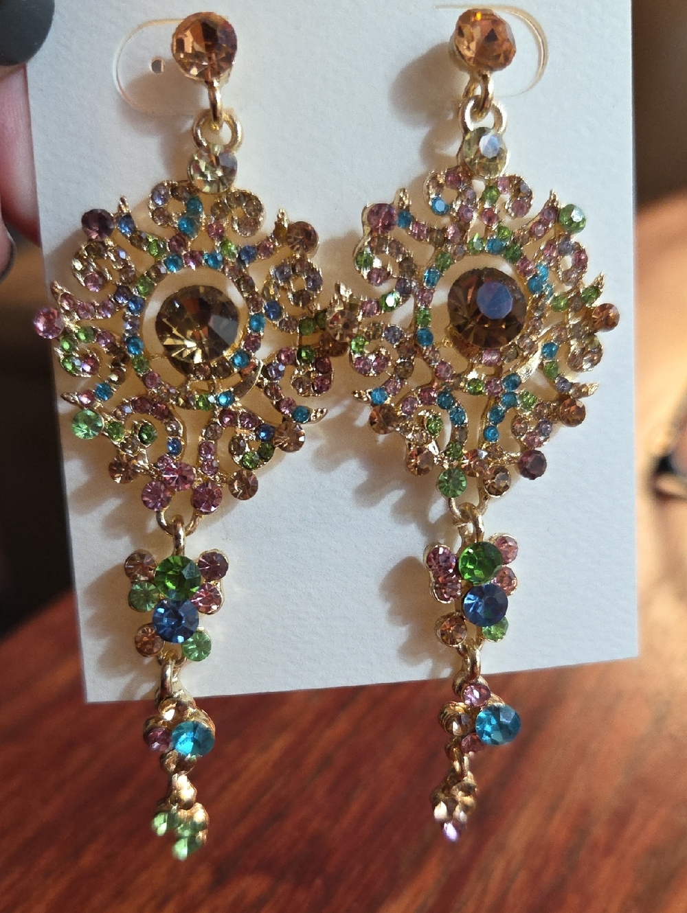 Gold Multicolor Crystal Drop Earrings - Women Jewelry